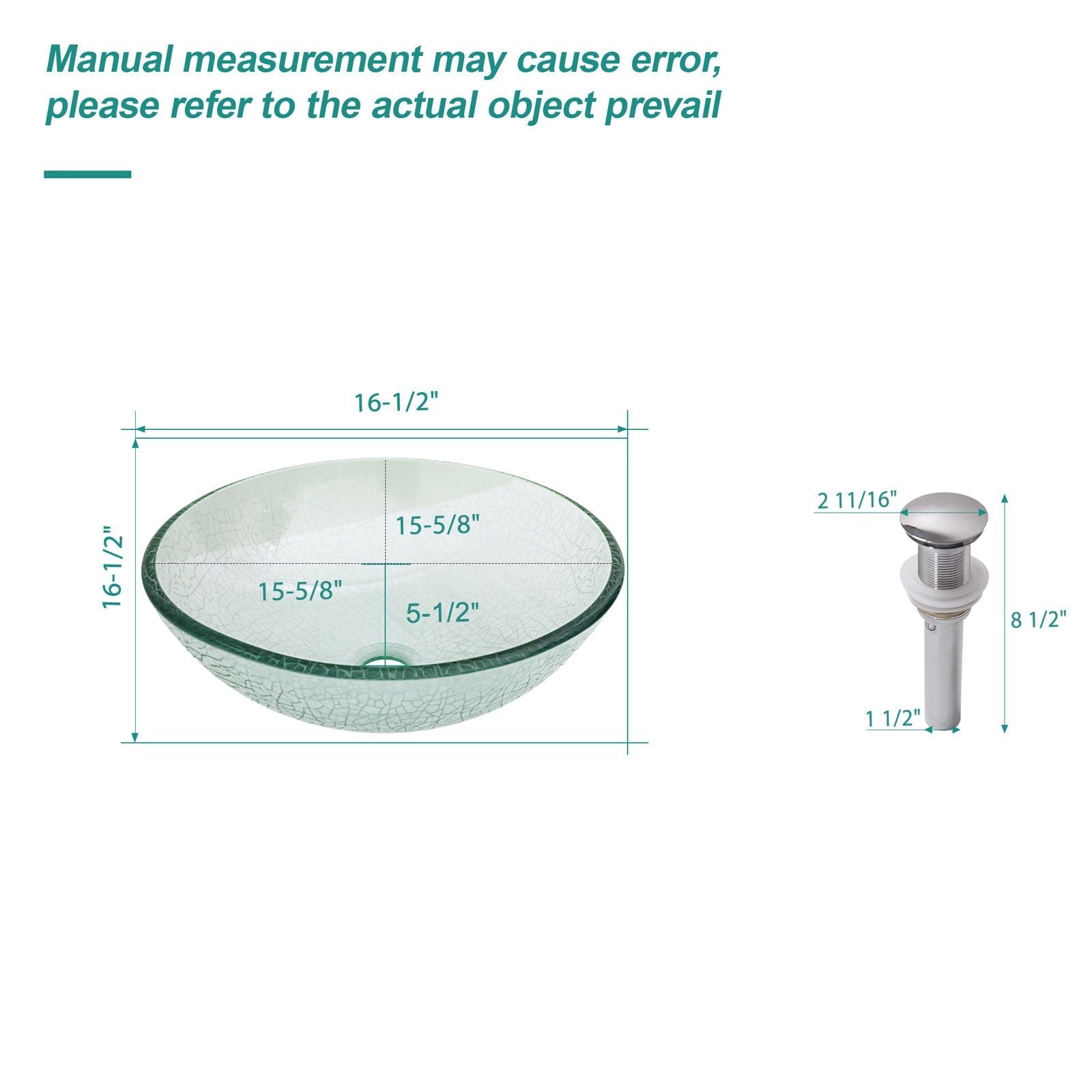 Crackle Vessel Sink, Round Bowl With Pop Up Drain - Clear by HouseOfZazla