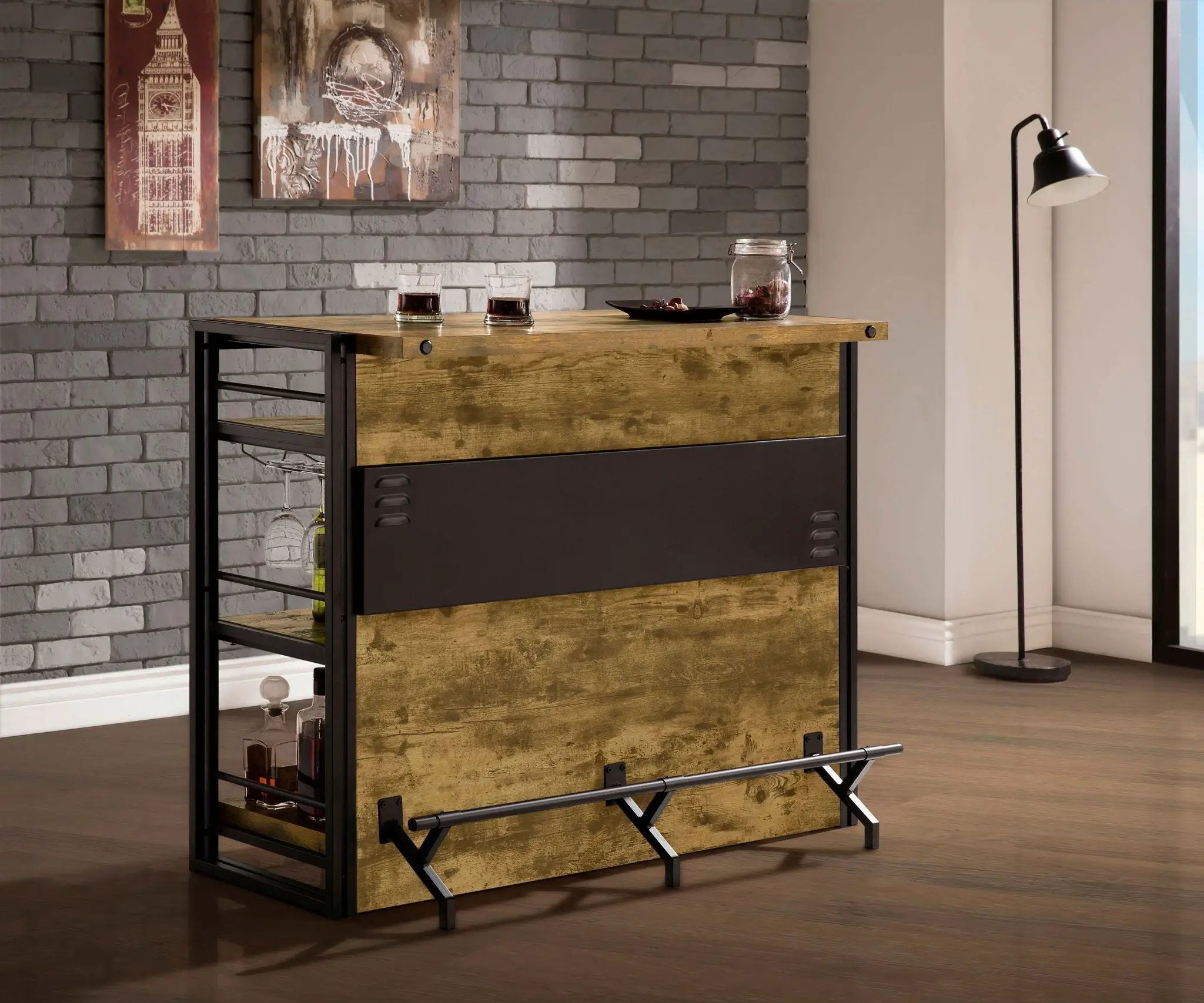 Renaldi 3-shelf Home Bar Wine Cabinet Rustic Nutmeg by Unique Piece Furniture