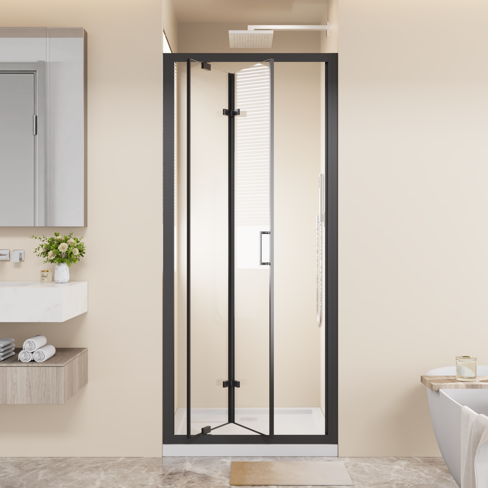 Framed Bi-Fold Pivot Shower Door 30"x72" Space-Saving Folding Shower Enclosure by HouseOfZazla