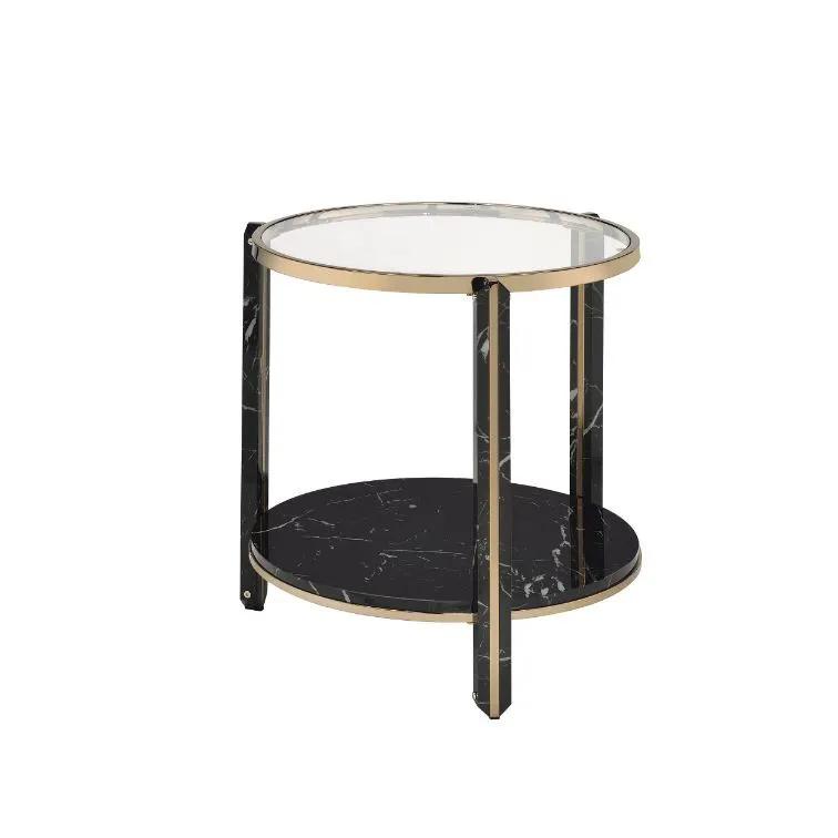 Thistle - End Table - Clear Glass, Faux Black Marble Top & Champagne by Unique Piece Furniture