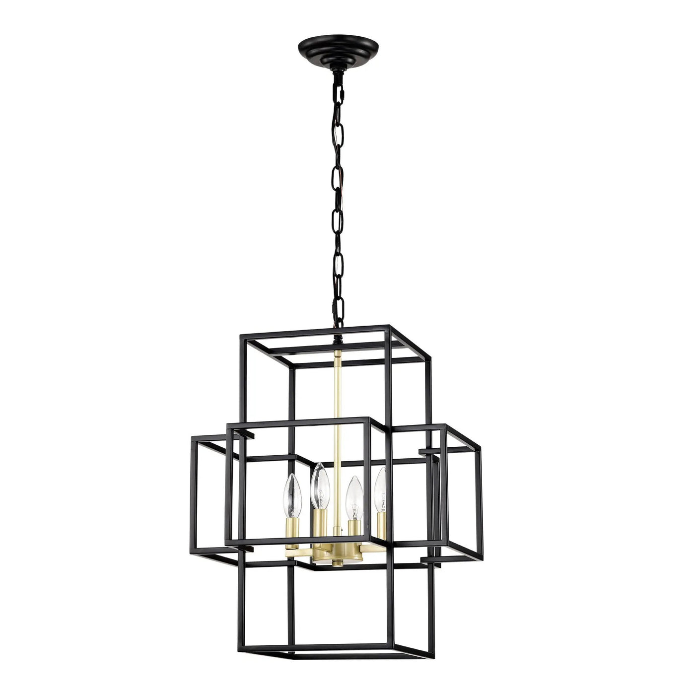 4 Light Metal Lantern Tiered Pendant Hanging Light Fixtures, Industrial Farmhouse Adjustable Height Chandeliers For Dining Room Hallway Foyer Entryway (E12 Bulbs Not Included) by HouseOfZazla