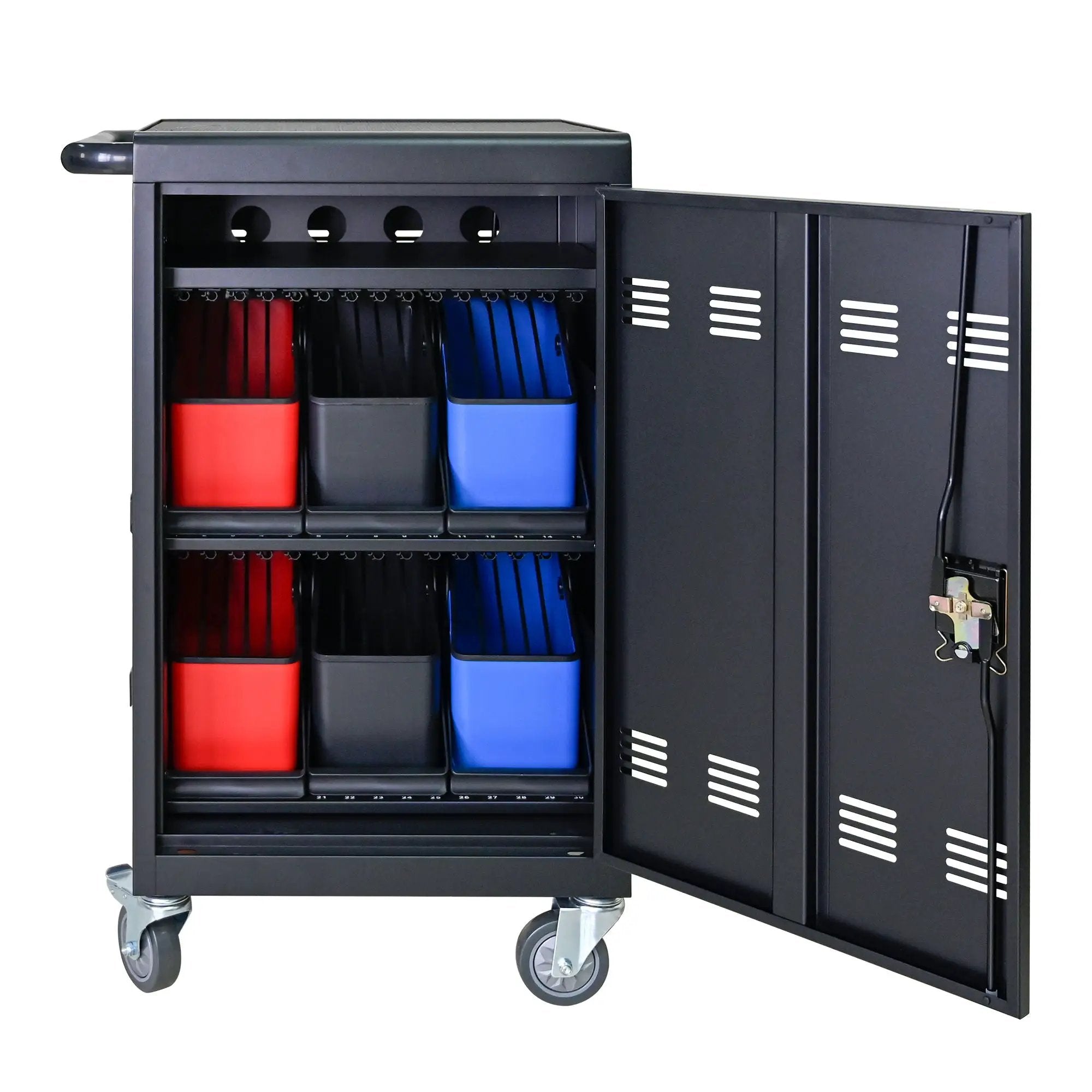 32 Bit Device Charging Trolley For Tablets And Laptops With Cable Management, Removable Doors - Matte Black by HouseOfZazla