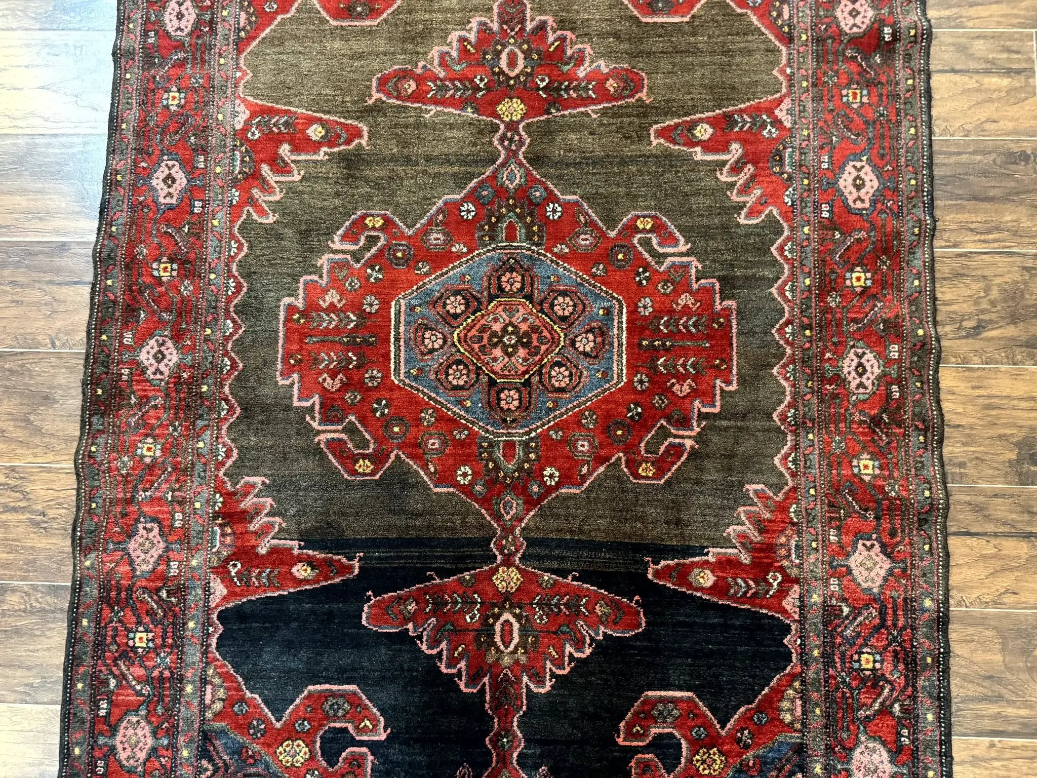 Antique Persian Tribal Rug 5x7, Geometric Wool Carpet, Kurdish Senneh Rug by Jewel Rugs