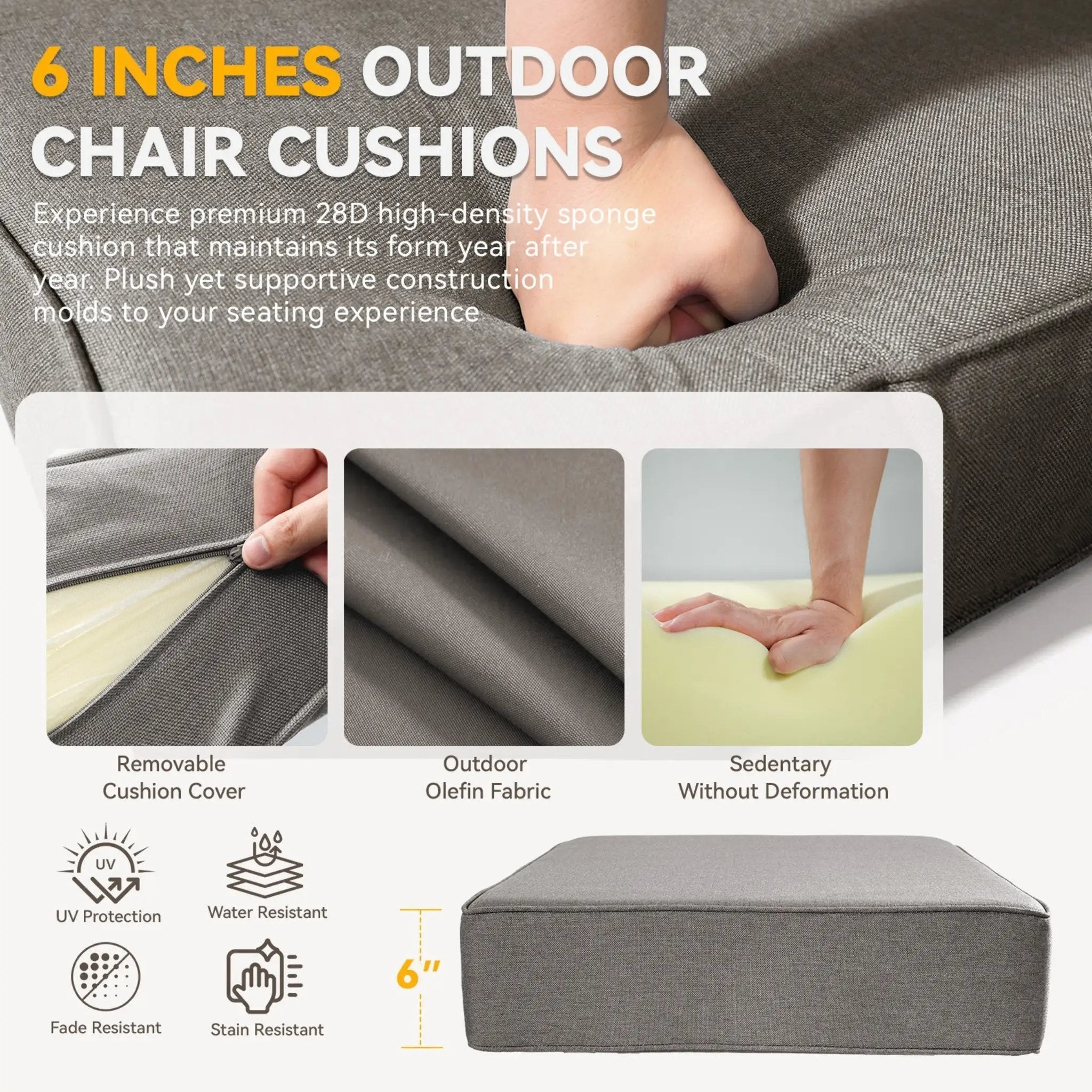 6" Thick Outdoor Chair Cushion Set - Gray by HouseOfZazla