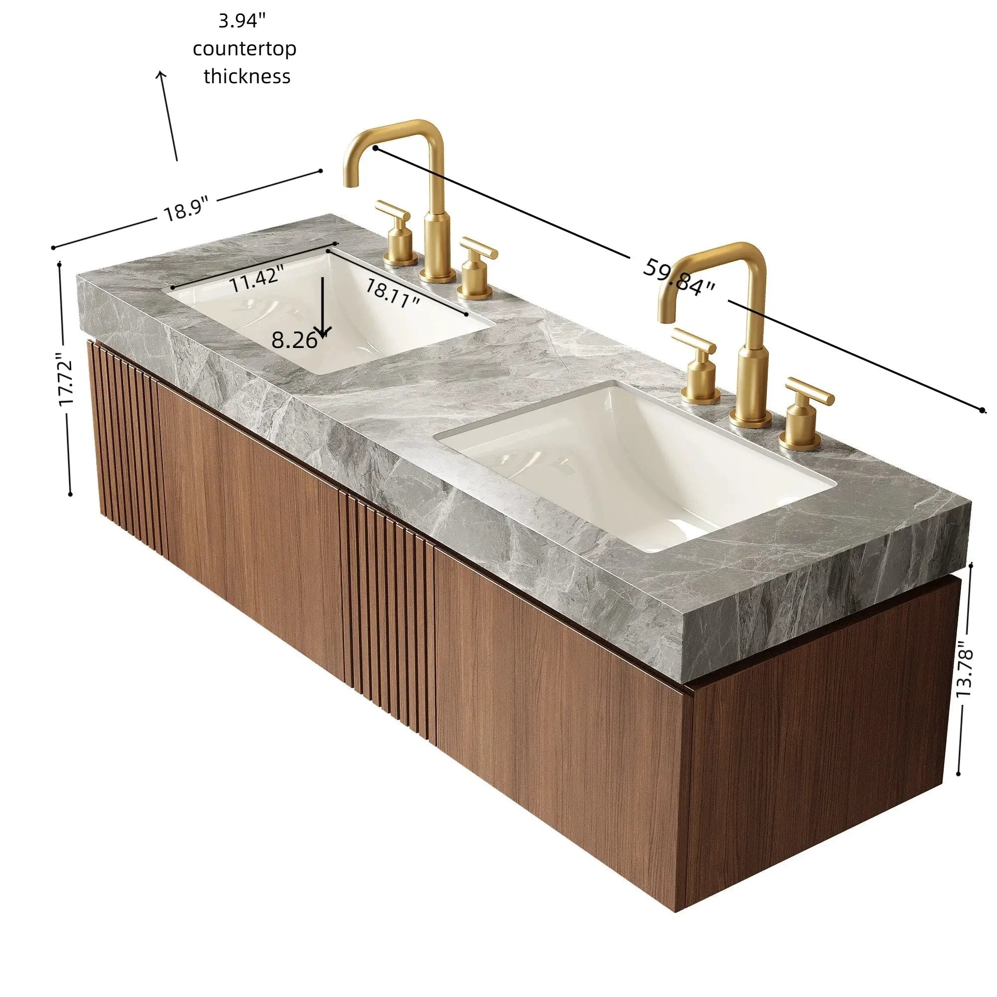 MURI 60" Bathroom Vanity & Sink, Floating Plywood Storage Cabinet by HouseOfZazla