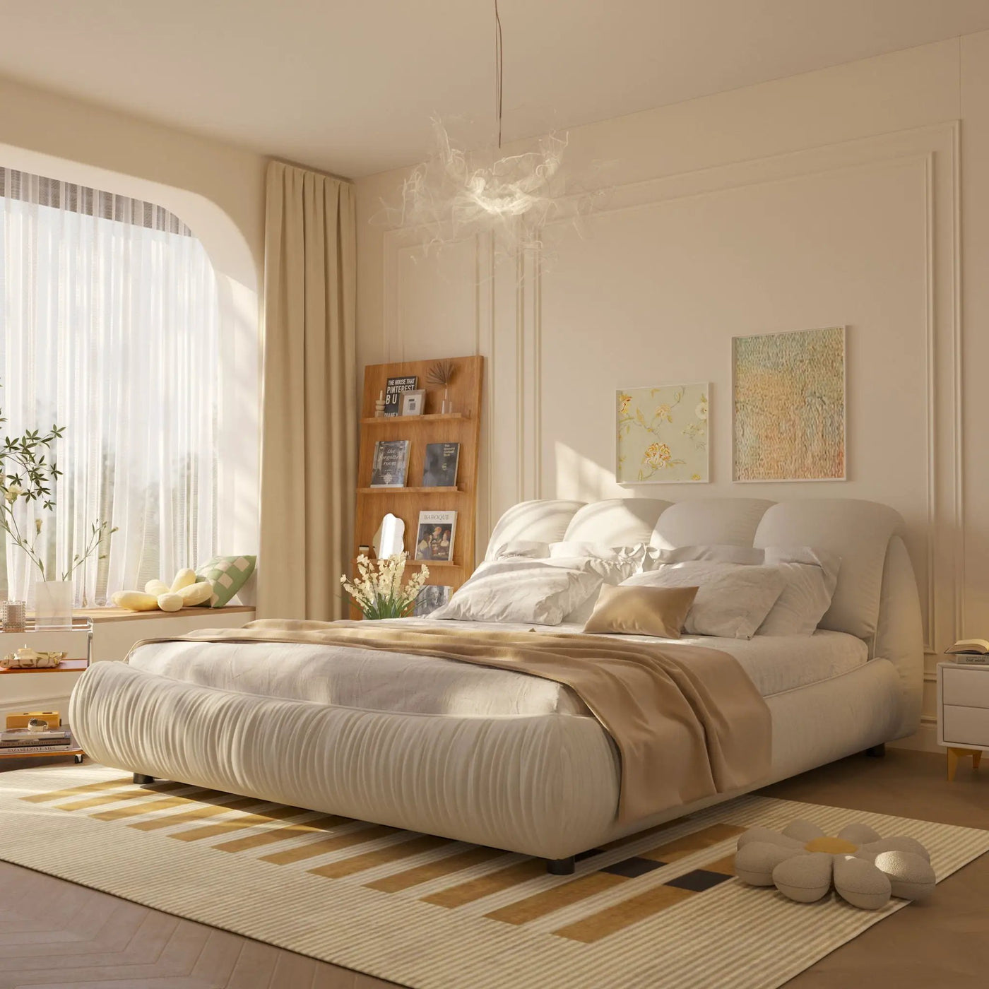 Luxury Upholstered Platform Bed With Oversized Padded Backrest And Solid Wood Frame by HouseOfZazla