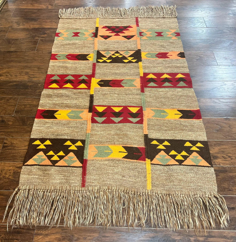South American Flatweave Rug, Gray, Handmade Vintage Wool Bohemian Blanket by Jewel Rugs