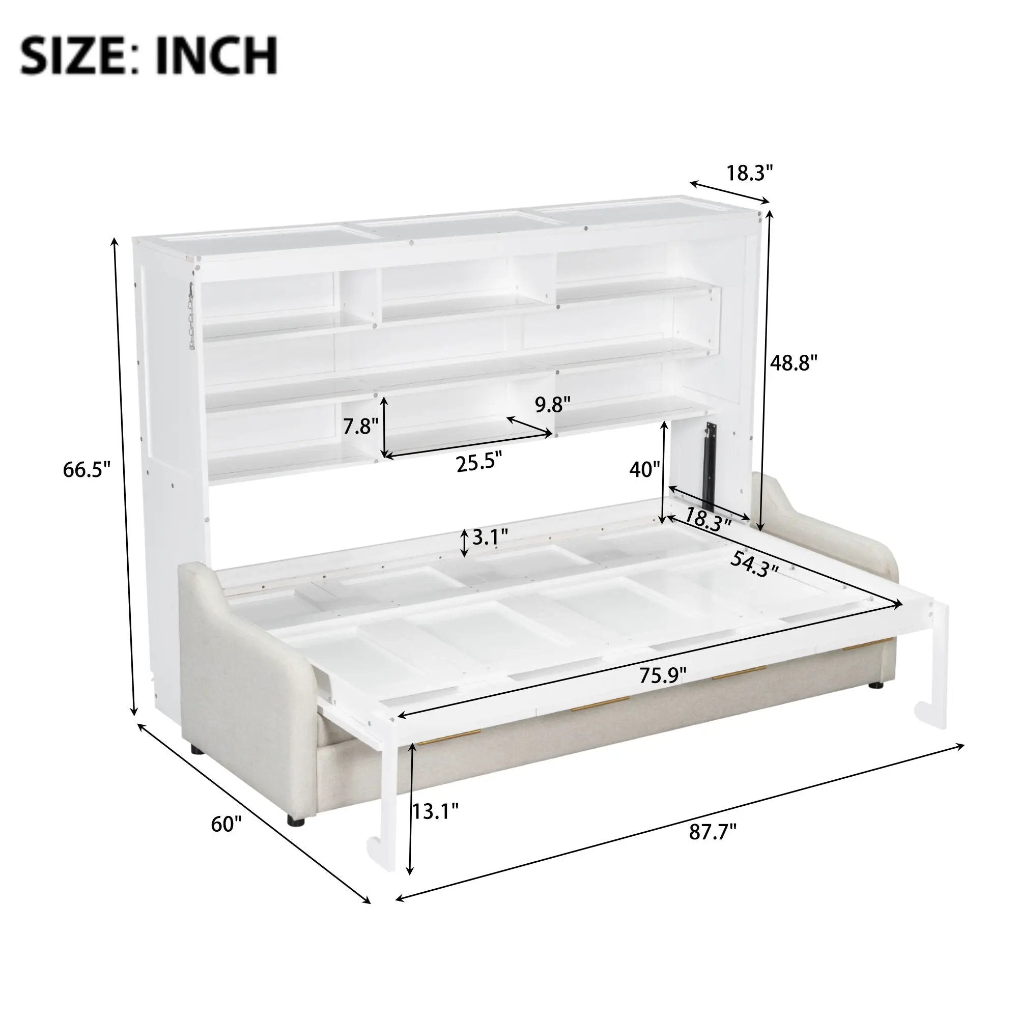Murphy Cabinet Bed With Folding Sofa, Built In Storage Shelves And LED Light by Unique Piece Furniture