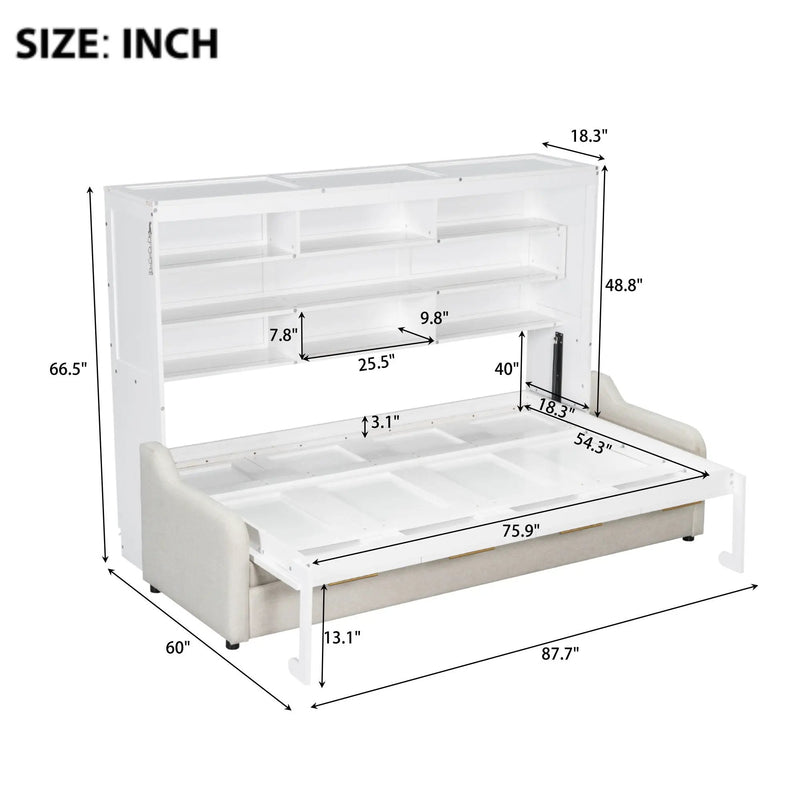 Murphy Cabinet Bed With Folding Sofa, Built In Storage Shelves And LED Light by Unique Piece Furniture