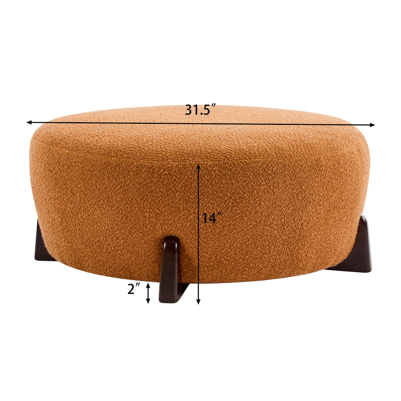 Boucle Round Ottoman with Splayed Rubber Wood Legs - Pumpkin, photo 10 of 10