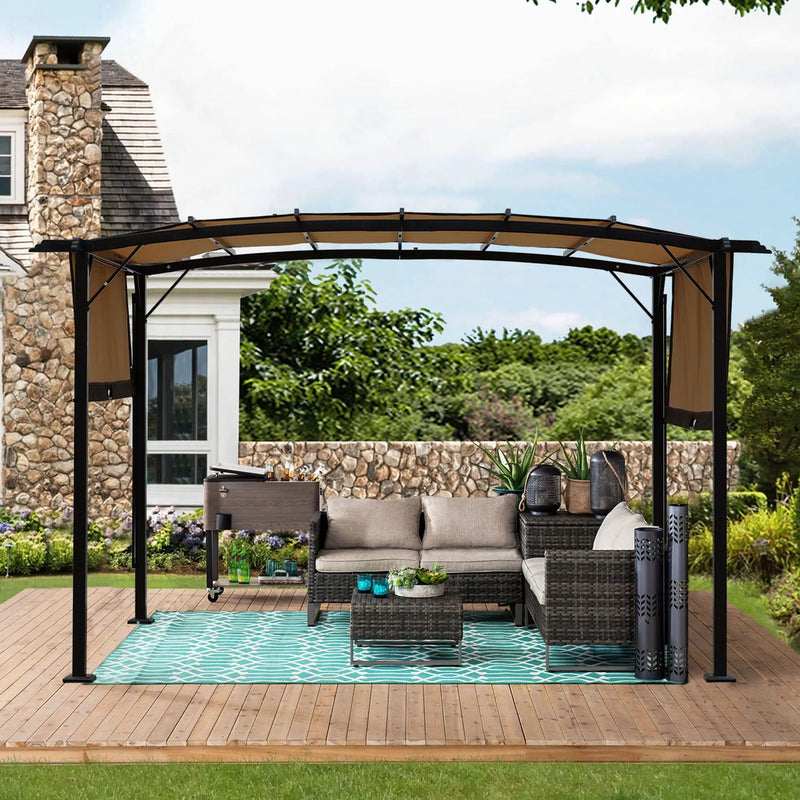 Outdoor Patio Pergola Gazebo - Steel Frame Sun Shelter With Retractable Canopy by Unique Piece Furniture