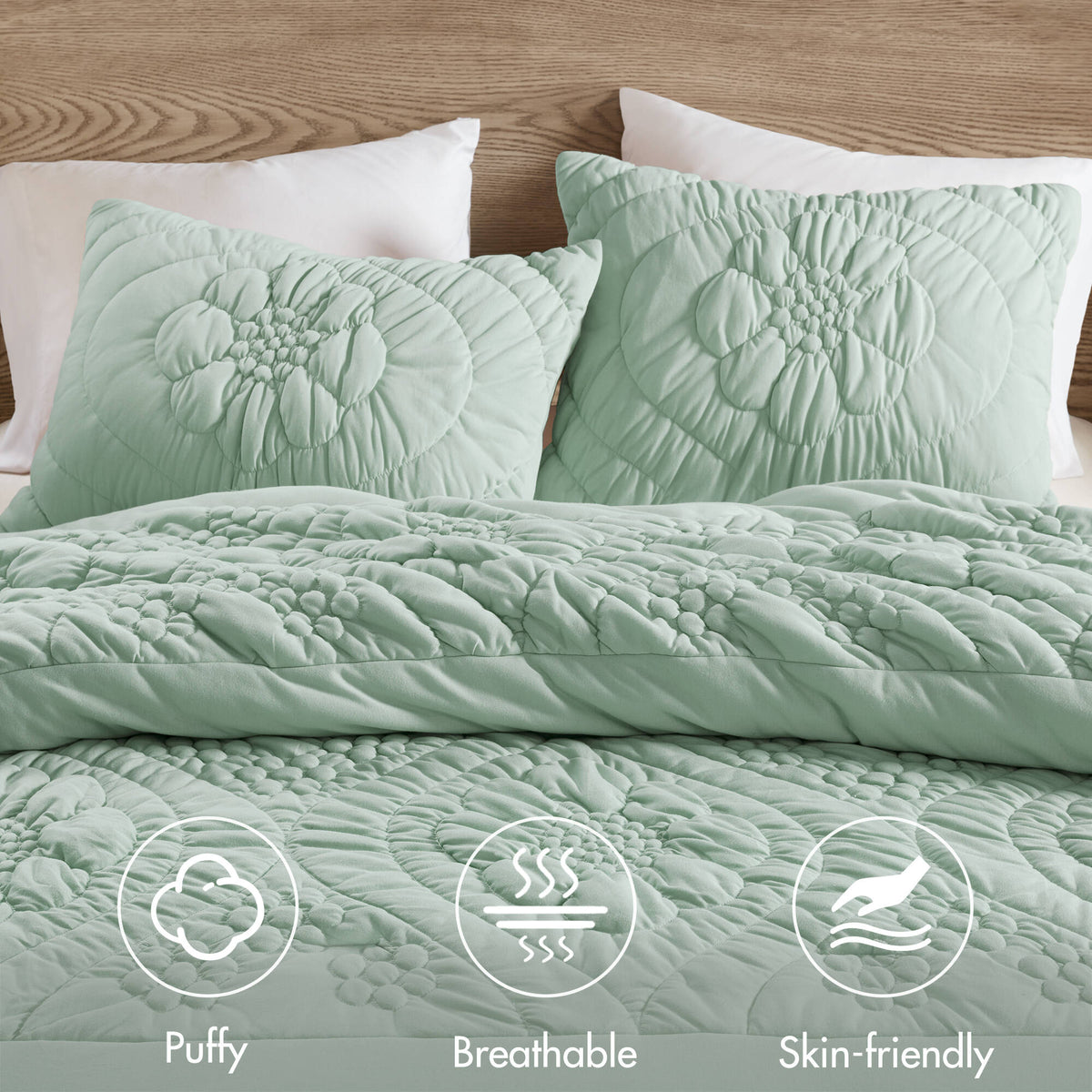 3-Piece Full/Queen Comforter Set with Soft Poly Jersey Fabric - Grey, photo 9 of 10