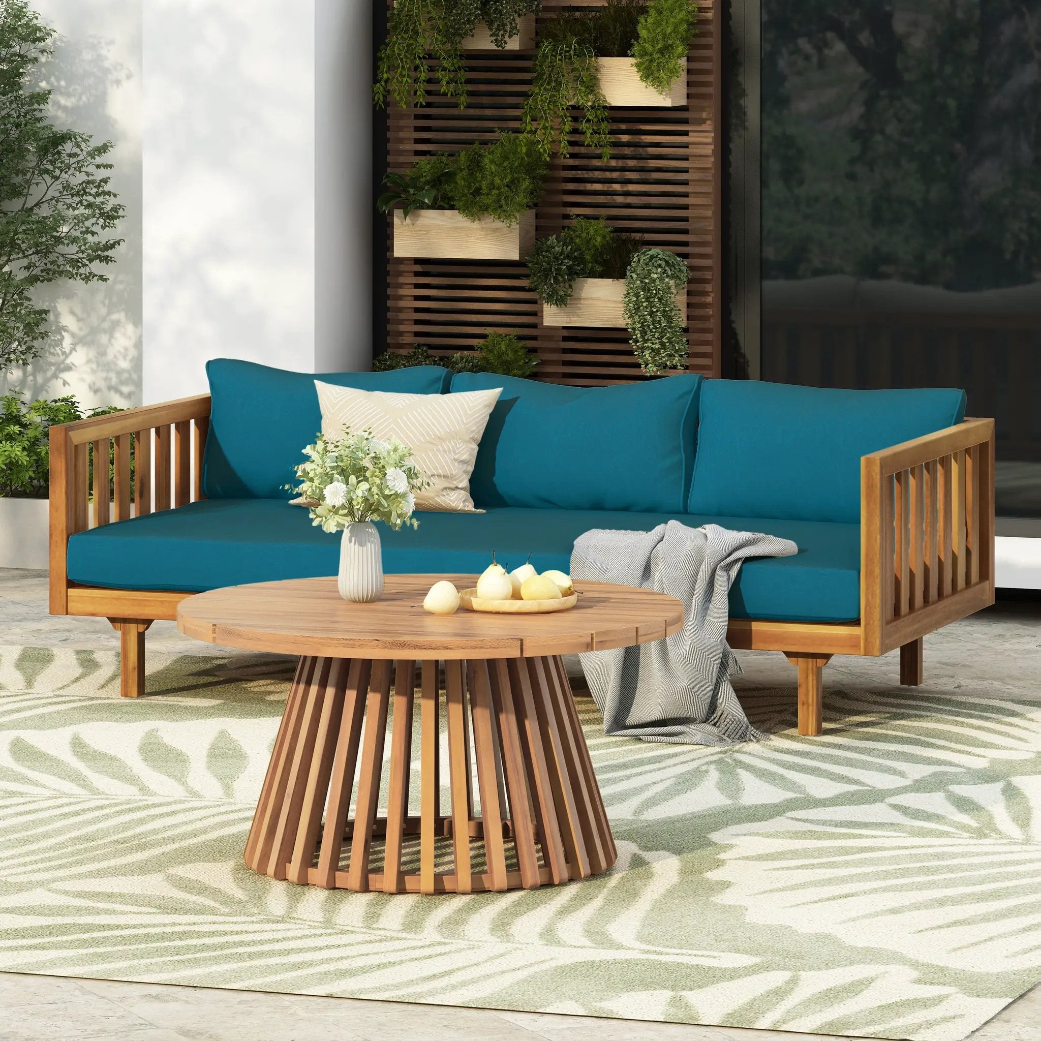Claremont Patio Furniture Set: 3-Seater Daybed + Acacia Wood Table by HouseOfZazla