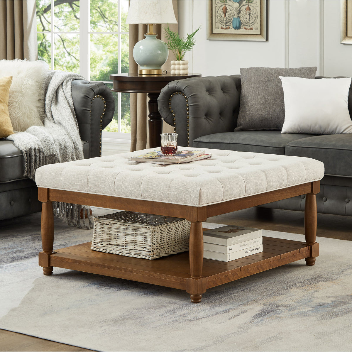 Large Square Upholstered Tufted