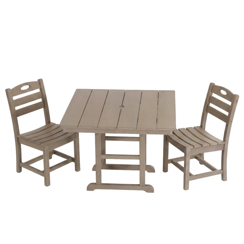 Antique Wood HDPE Outdoor Patio Dining Set, 37.8 in. Square Table with 2 Chairs by HouseOfZazla