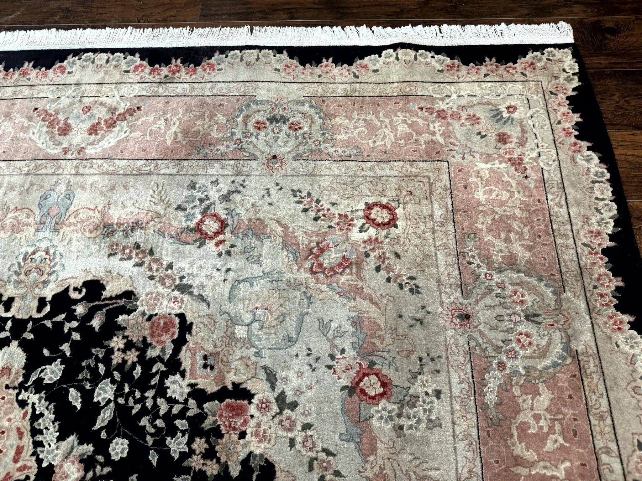 Pak Persian Tabriz Rug 8.6 x 11.6, Black Pink, Traditional Elegant Formal Oriental Carpet, Dining Room Rug, Fine 225 KPSI by Jewel Rugs
