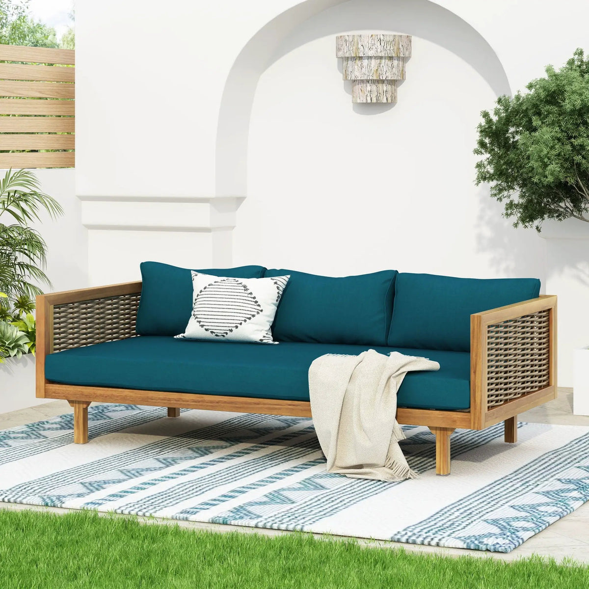 Claremont 3 Seater Daybed Teak Acacia Wood Water Resistant Cushions by HouseOfZazla