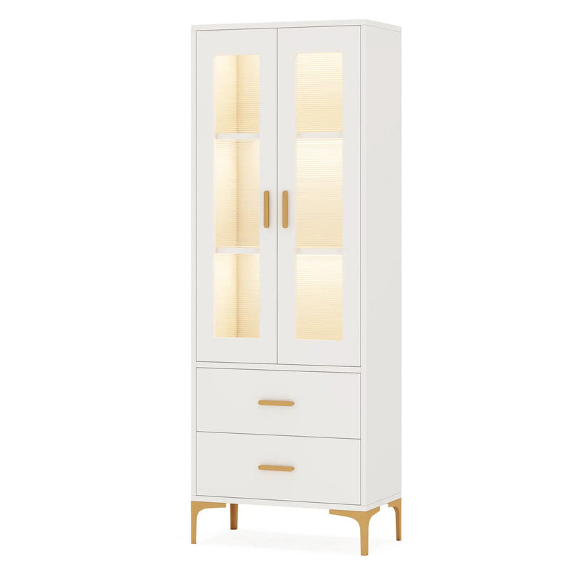 Bookcase With Doors, Drawers & RGB LED Light Tall Storage Cabinet For Living Room - White by HouseOfZazla