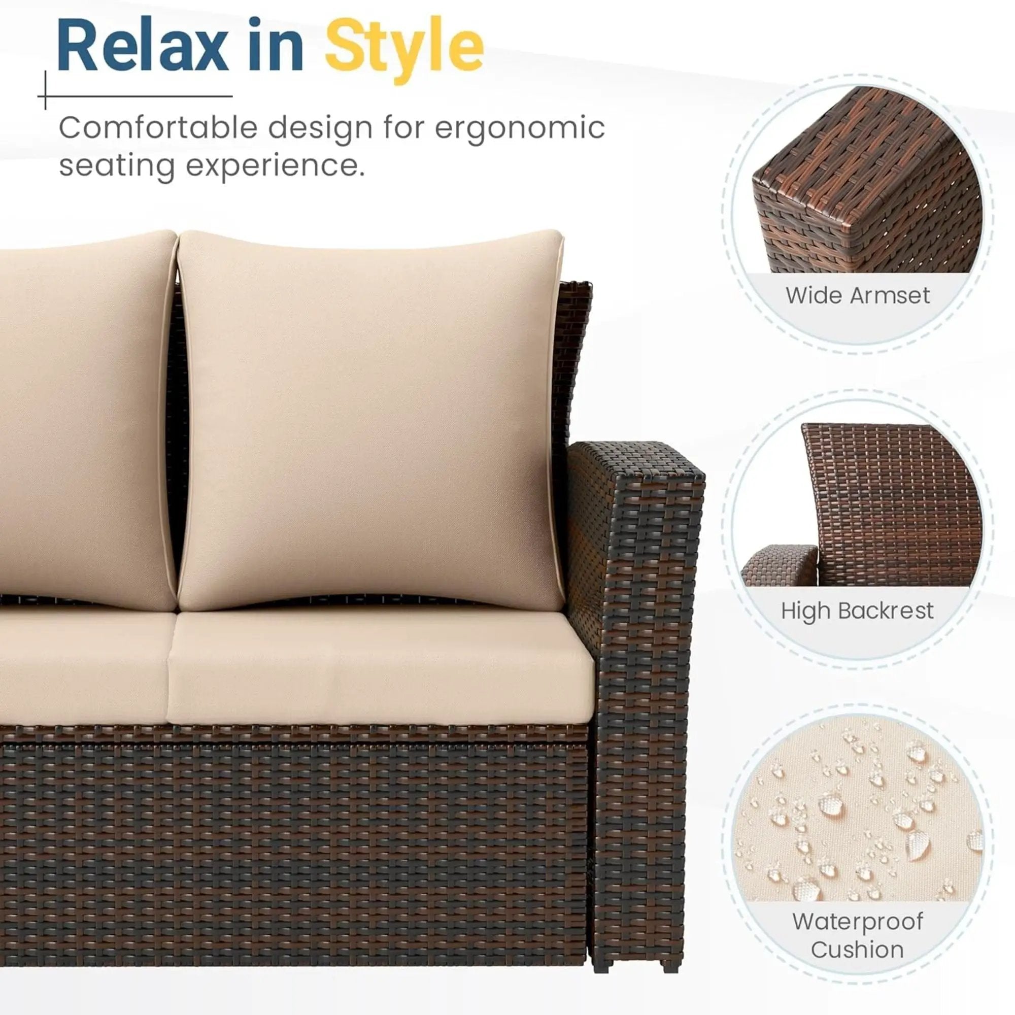 All-Weather Wicker 3 Seat Patio Sofa With Thick Cushions by HouseOfZazla