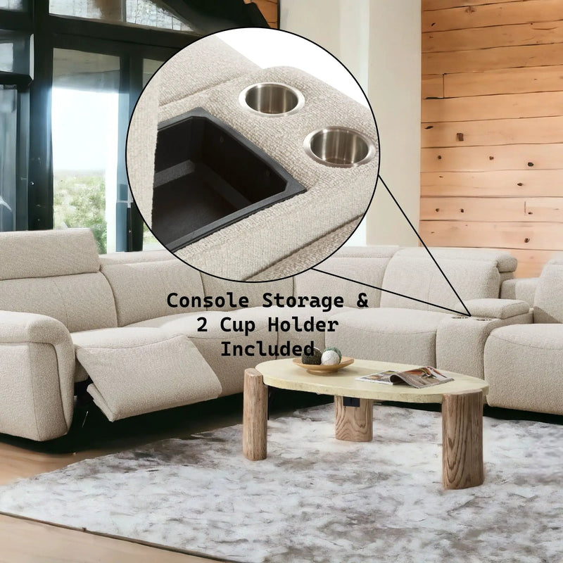 Dayana - Boucle Power Recliner Sectional Sofa For 5 People With Cupholder Console Adjustable Headrest - Beige by Unique Piece Furniture