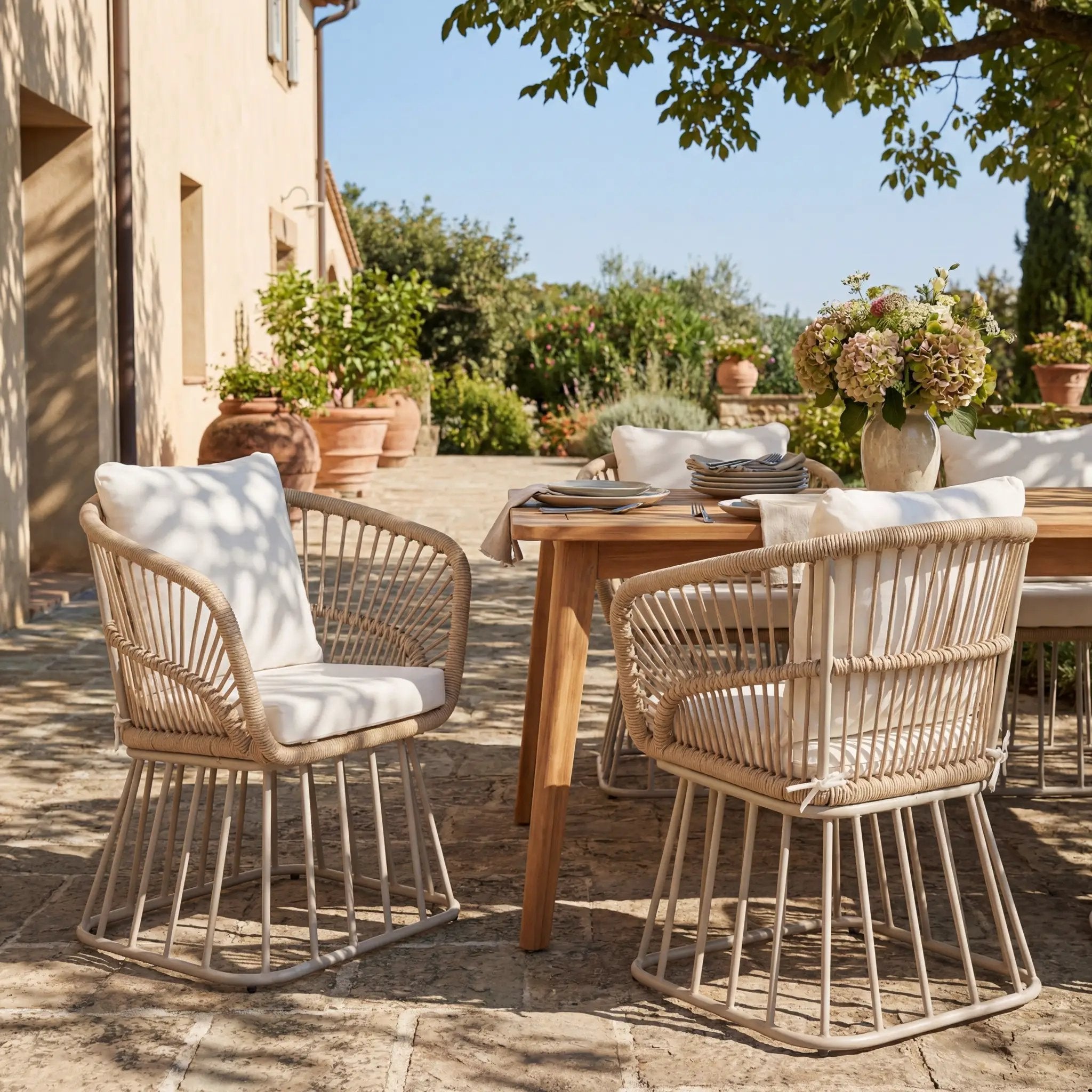 Outdoor Dining Chair MP1 - Teak Finish Wicker & Steel Frame by HouseOfZazla