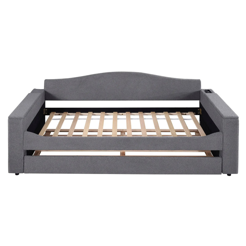 Upholstered Daybed With Storage Armrests, Trundle And Latest Integrated tooth Audio System by Unique Piece Furniture