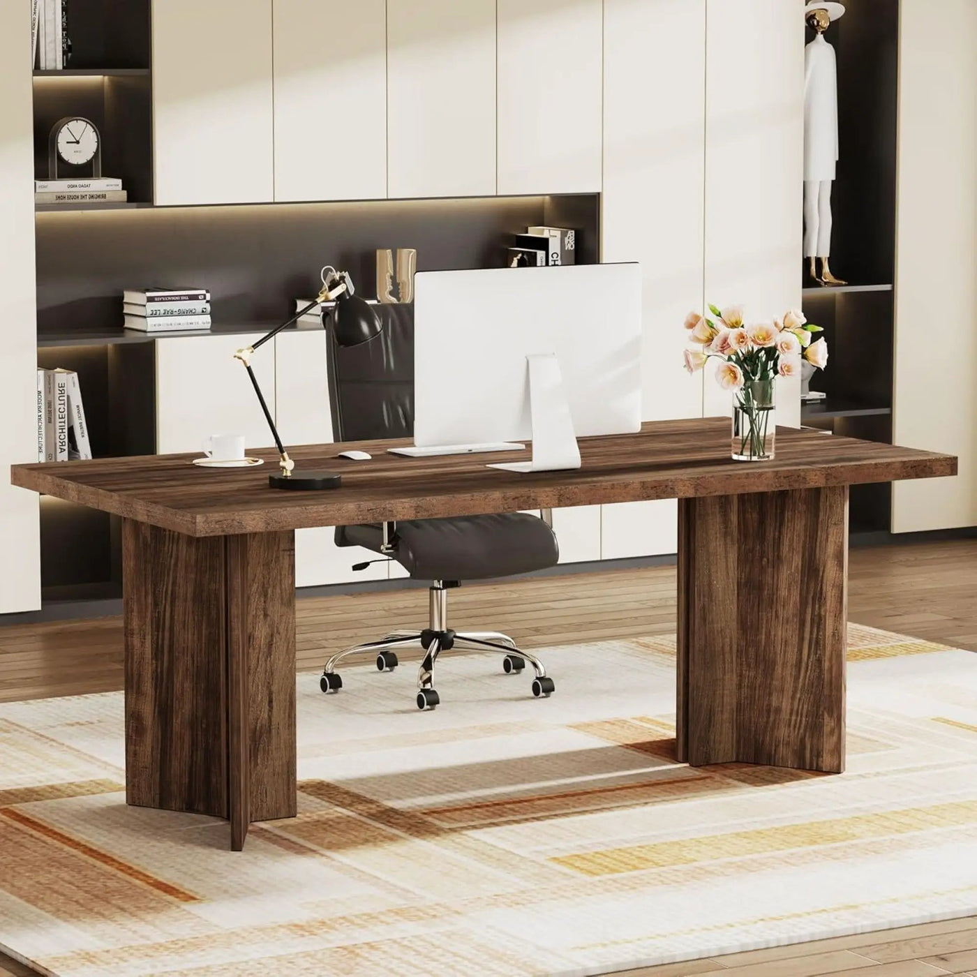 Executive Desk, Vintage Computer Workstation With Thickened Tabletop by HouseOfZazla