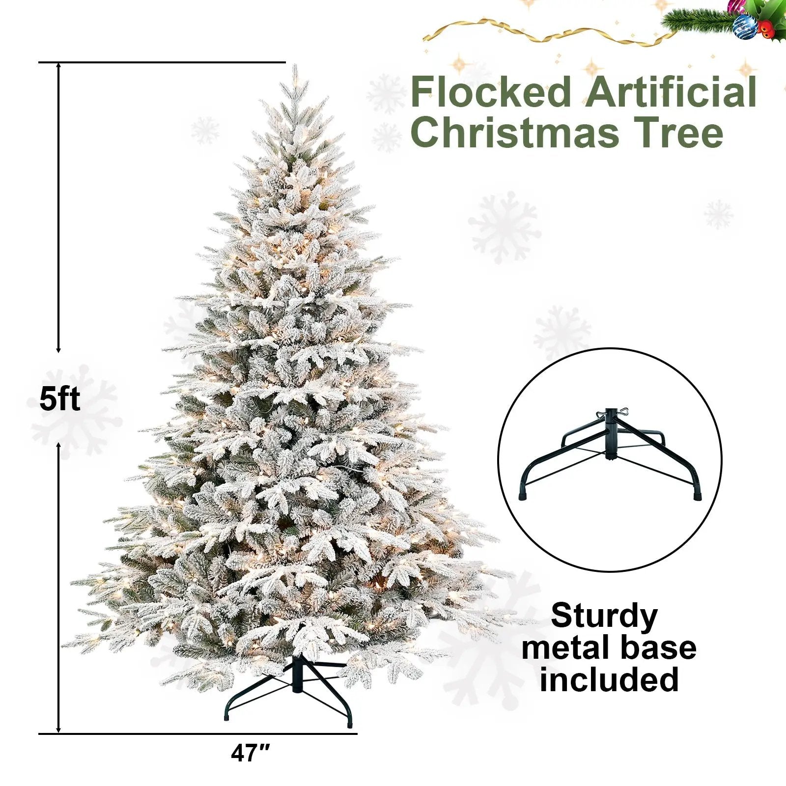 5ft Pre-Lit Flocked Artificial Christmas Tree by HouseOfZazla