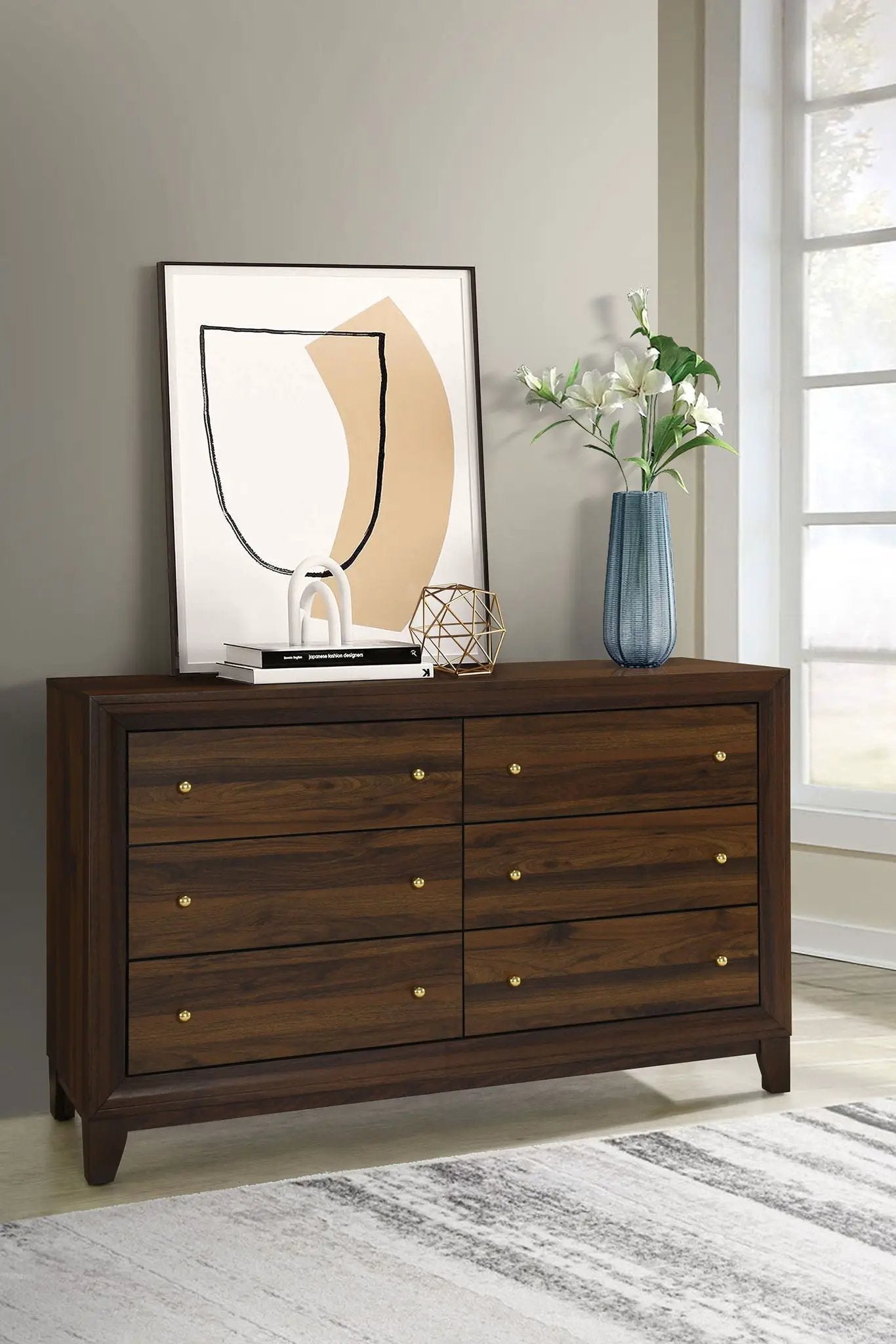 Welsley 6-drawer Dresser Cabinet Walnut by Unique Piece Furniture