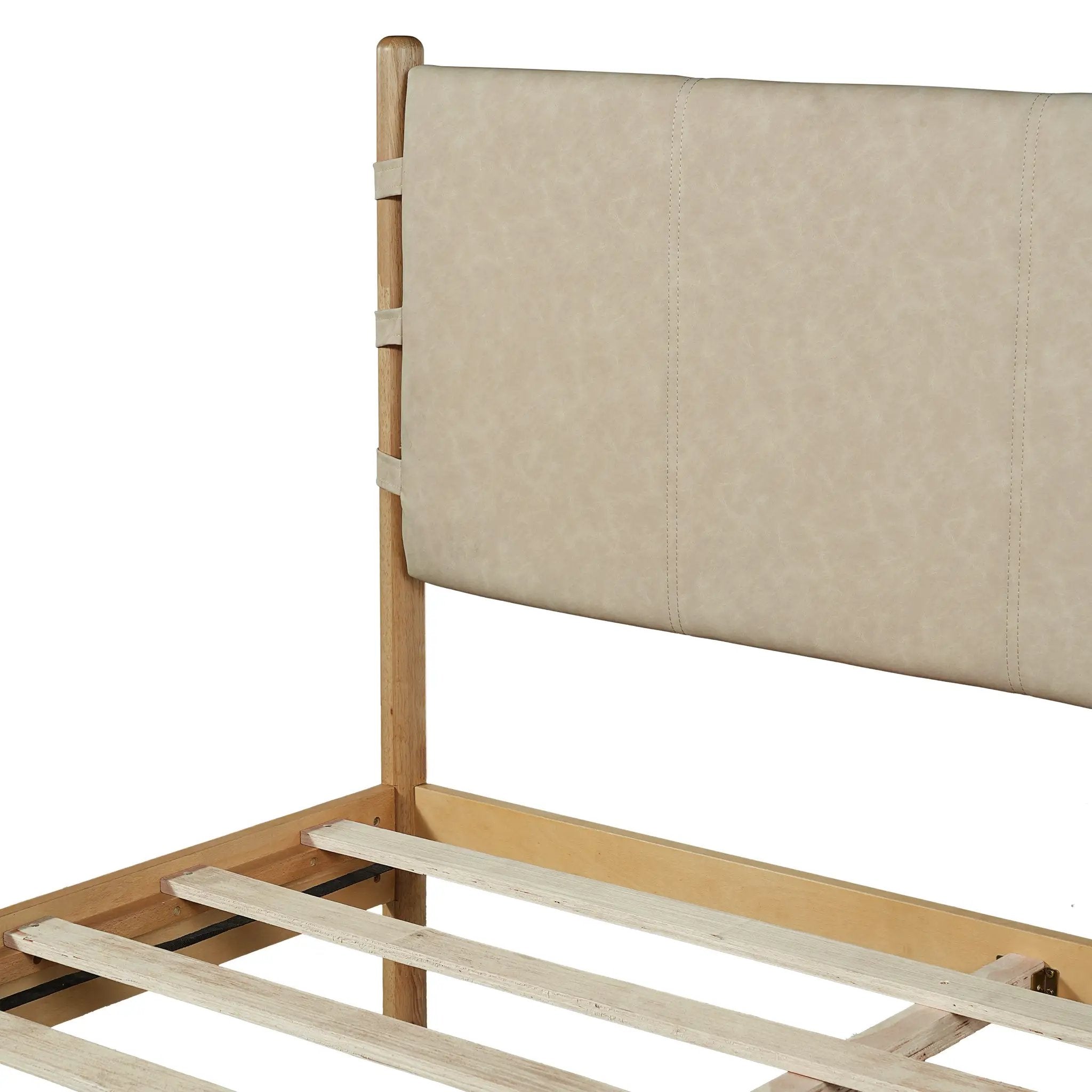 Premium Rubber Wood Platform Bed Frame, Queen Size with Headboard by HouseOfZazla