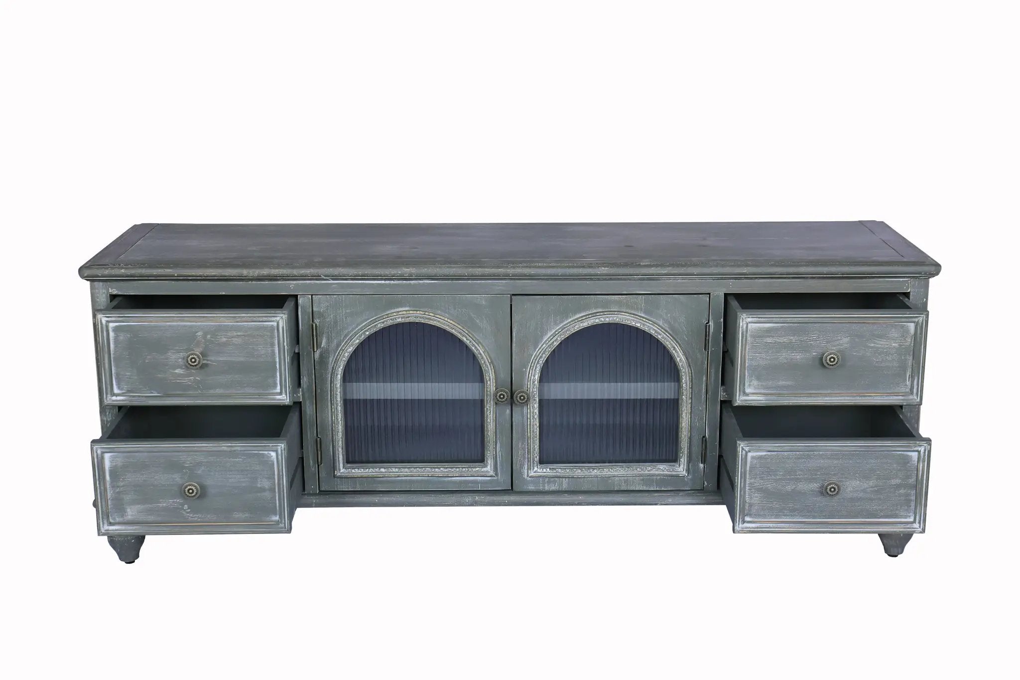 60" Farmhouse TV Stand with 4 Drawers & Glass Doors by HouseOfZazla