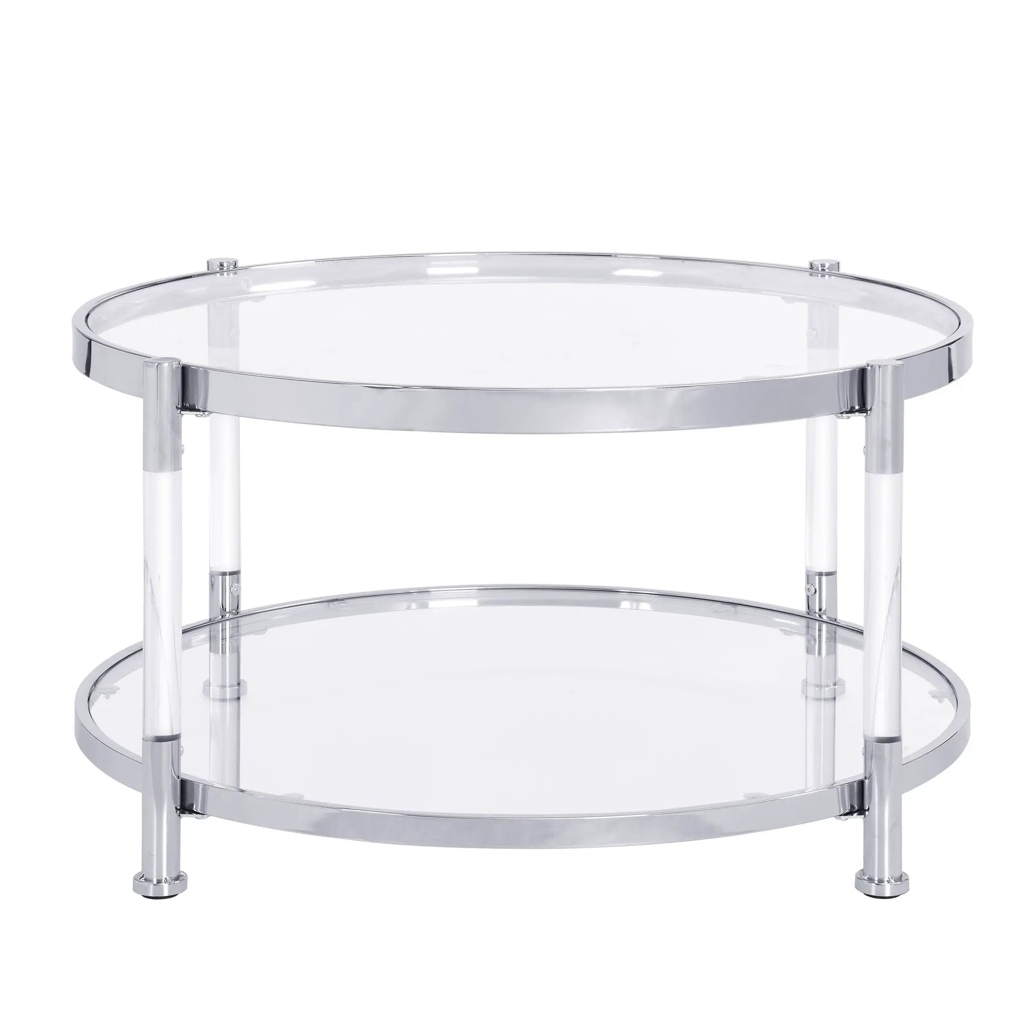 Contemporary Acrylic, Coffee Table, Round Tempered Glass Coffee Table - Chrome / Silver by HouseOfZazla