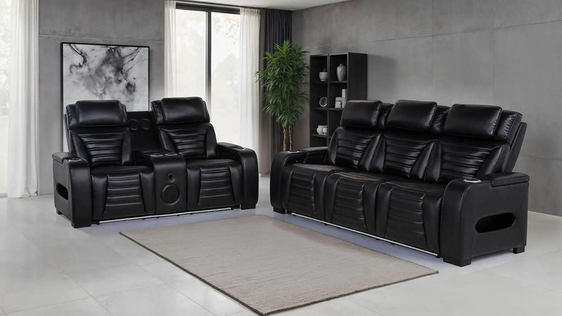 Zuma 2-piece Faux Leather Dual Power LED Sofa Set Black by Unique Piece Furniture
