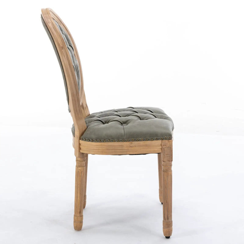 French Style Solid Wood Frame Antique Painting, Hand-Pulled Buckle Decoration Artificial Dining Chair With Nailhead Trim, Wood Legs by Unique Piece Furniture