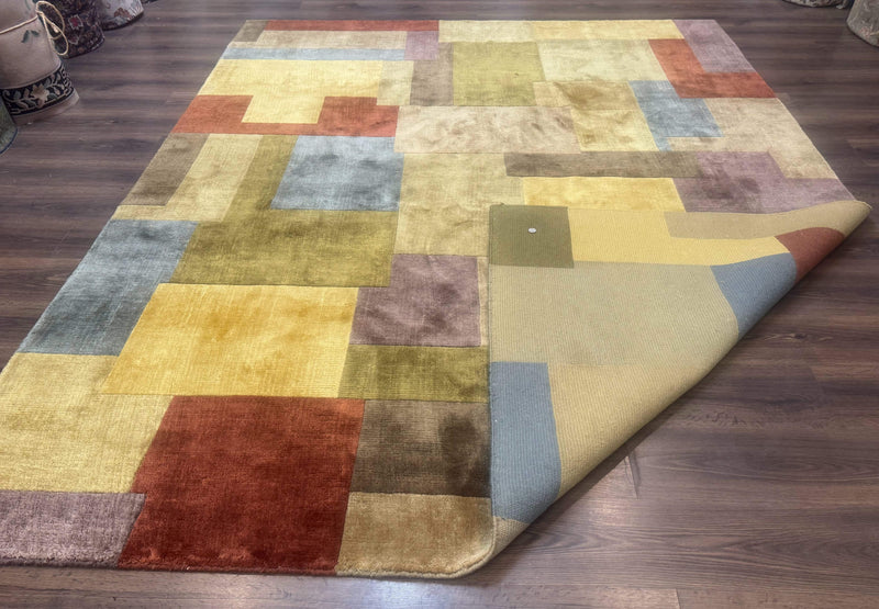Modern Tibetan Wool Rug 8x10, Multicolor, Thick Pile, Contemporary, Nepali, Handmade by Jewel Rugs