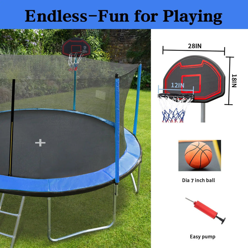 15Ft Trampoline With Basketball Hoop Inflator And Ladder (Inner Safety Enclosure) by HouseOfZazla