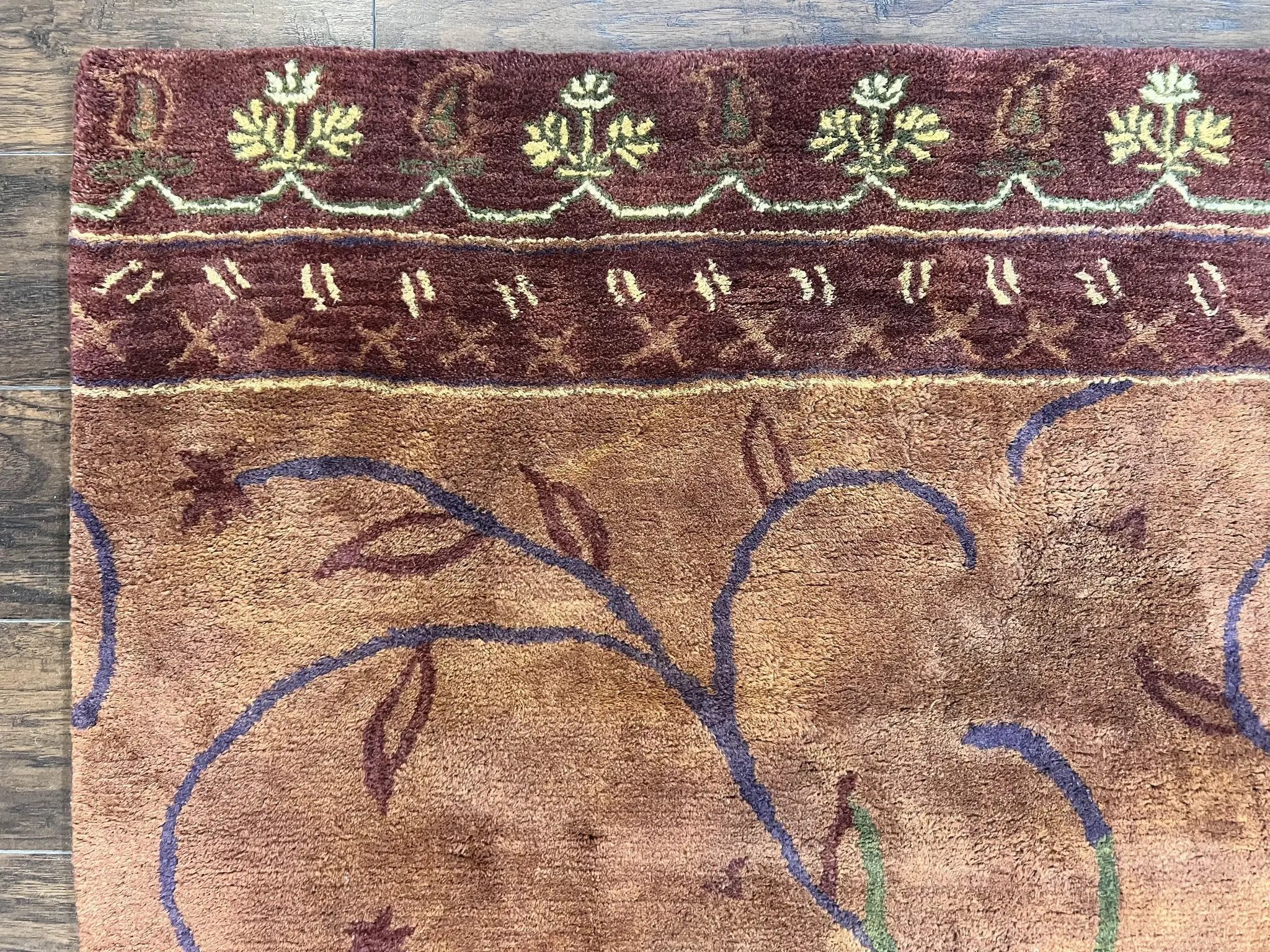 Pottery Barn Rug 5x8, Vintage Hand Tufted Carpet, Wool and Silk, Rust & Maroon by Jewel Rugs