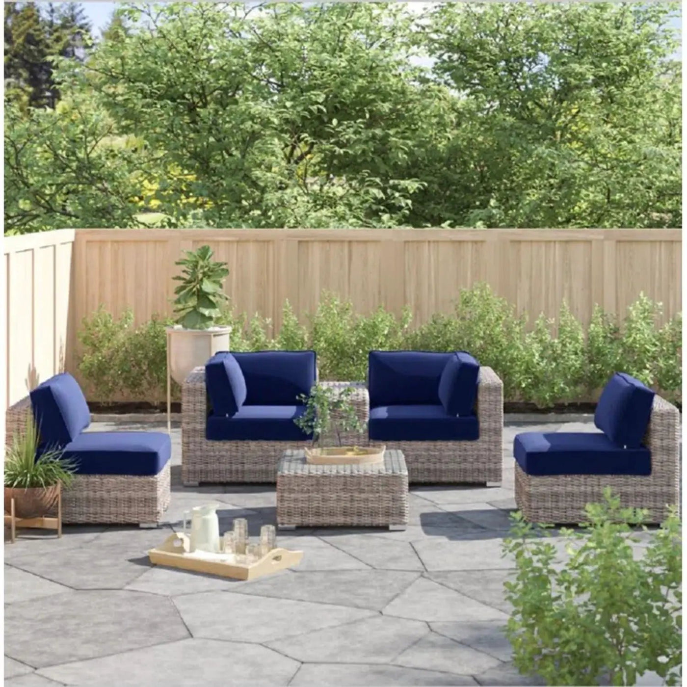 Wicker Seating Group Set With Table And Cushions by HouseOfZazla