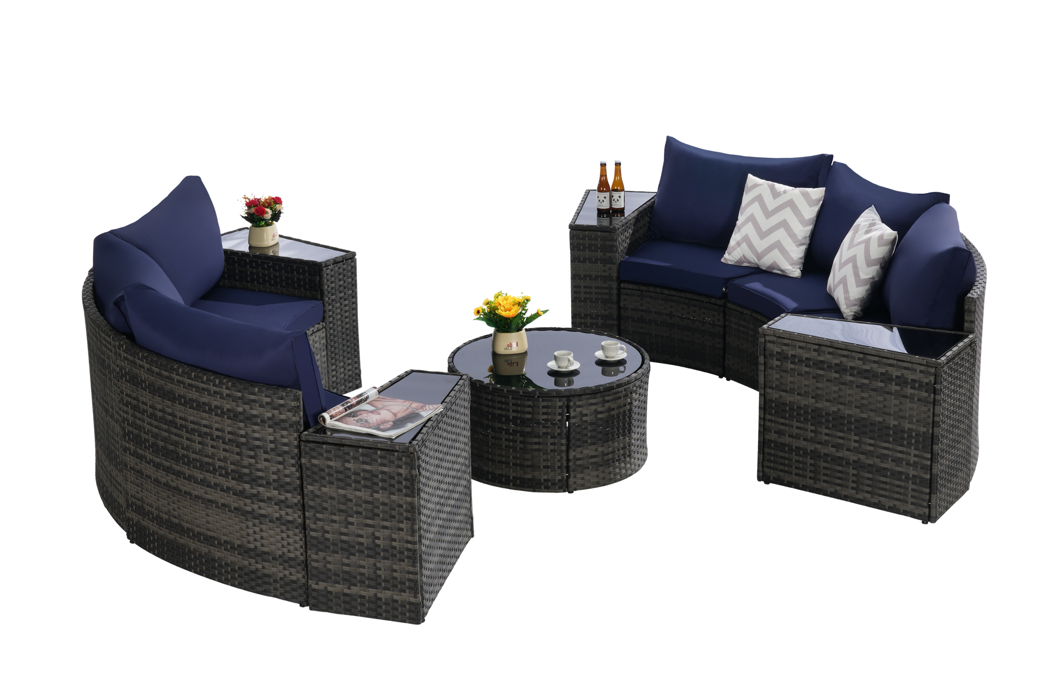 Outdoor Patio Furniture 11-Piece Half-Moon Sectional Round Patio Furniture Set by HouseOfZazla