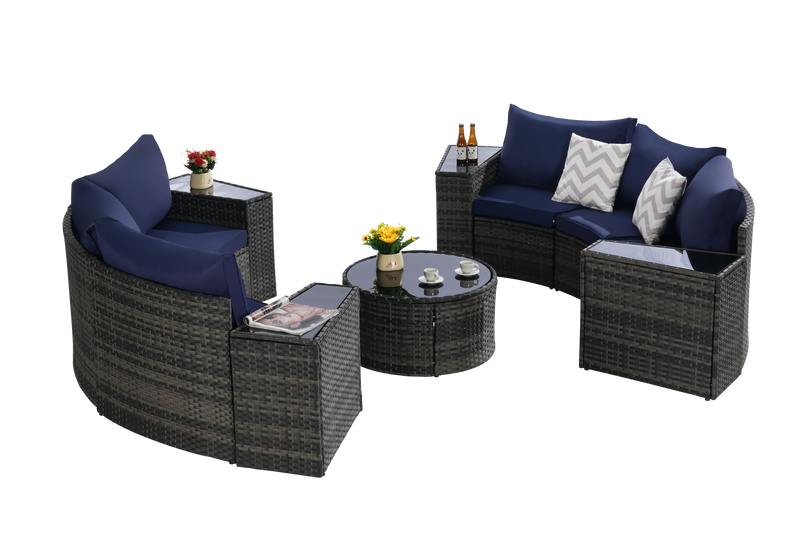 Outdoor Patio Furniture 11-Piece Half-Moon Sectional Round Patio Furniture Set by HouseOfZazla