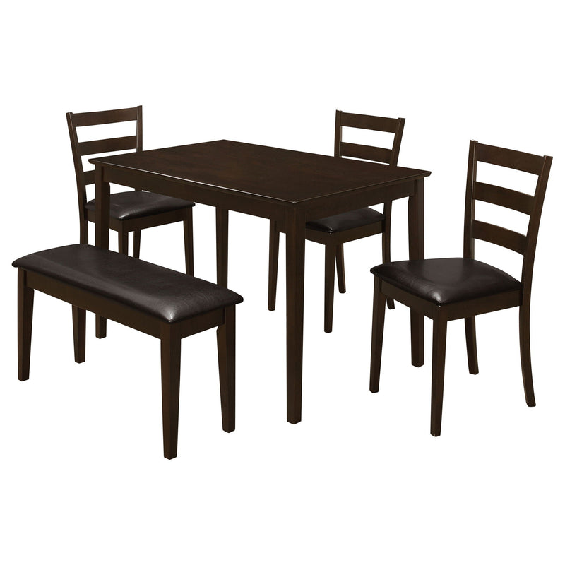 Arvin - 5 Piece Dining Set With Rectangular Table And Bench With Seats - Cappuccino by HouseOfZazla