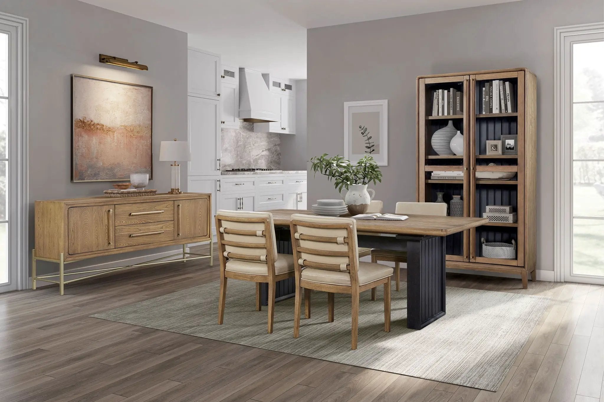 Double Pedestal Table Latte - Light Brown by Unique Piece Furniture