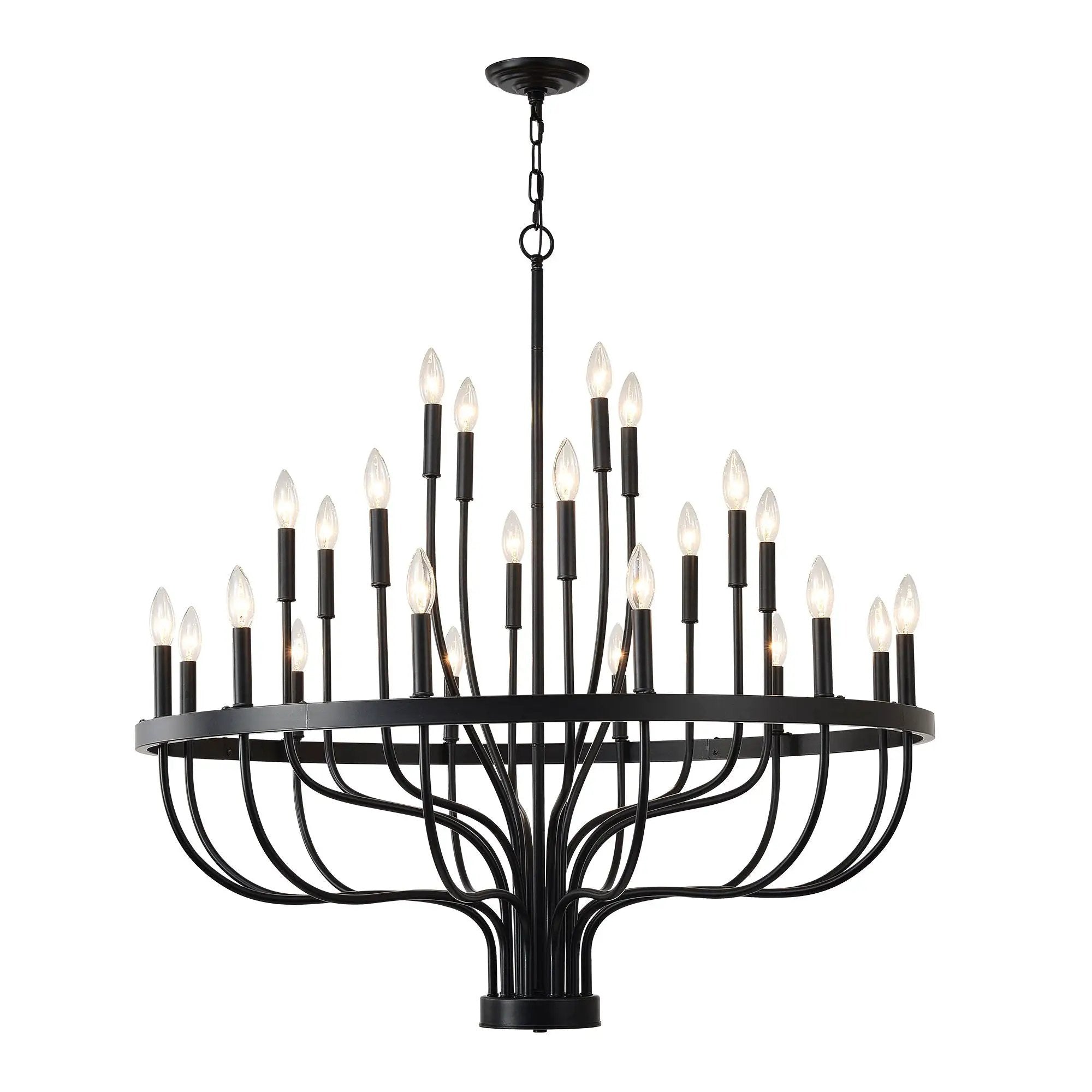 24 Light Chandelier Industrial Iron Candle Chandelier Modern Suspended Farmhouse Chandeliers Pendant Light Fixtures For Dining Room Bedroom Living Room Kitchen Island Foyer E12 Bulb (No Include) - Black by HouseOfZazla