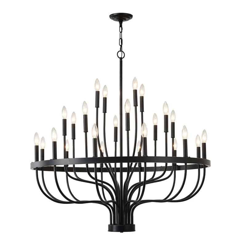 24 Light Chandelier Industrial Iron Candle Chandelier Modern Suspended Farmhouse Chandeliers Pendant Light Fixtures For Dining Room Bedroom Living Room Kitchen Island Foyer E12 Bulb (No Include) - Black by HouseOfZazla