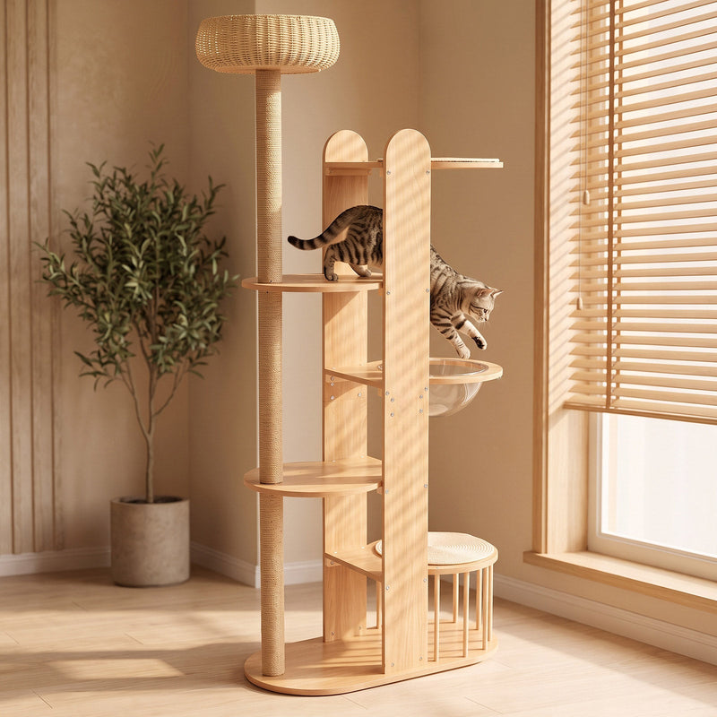 Multi-Level Wood Cat Tree Tower with Sisal Scratching Post - Natural Wood, photo 3 of 8