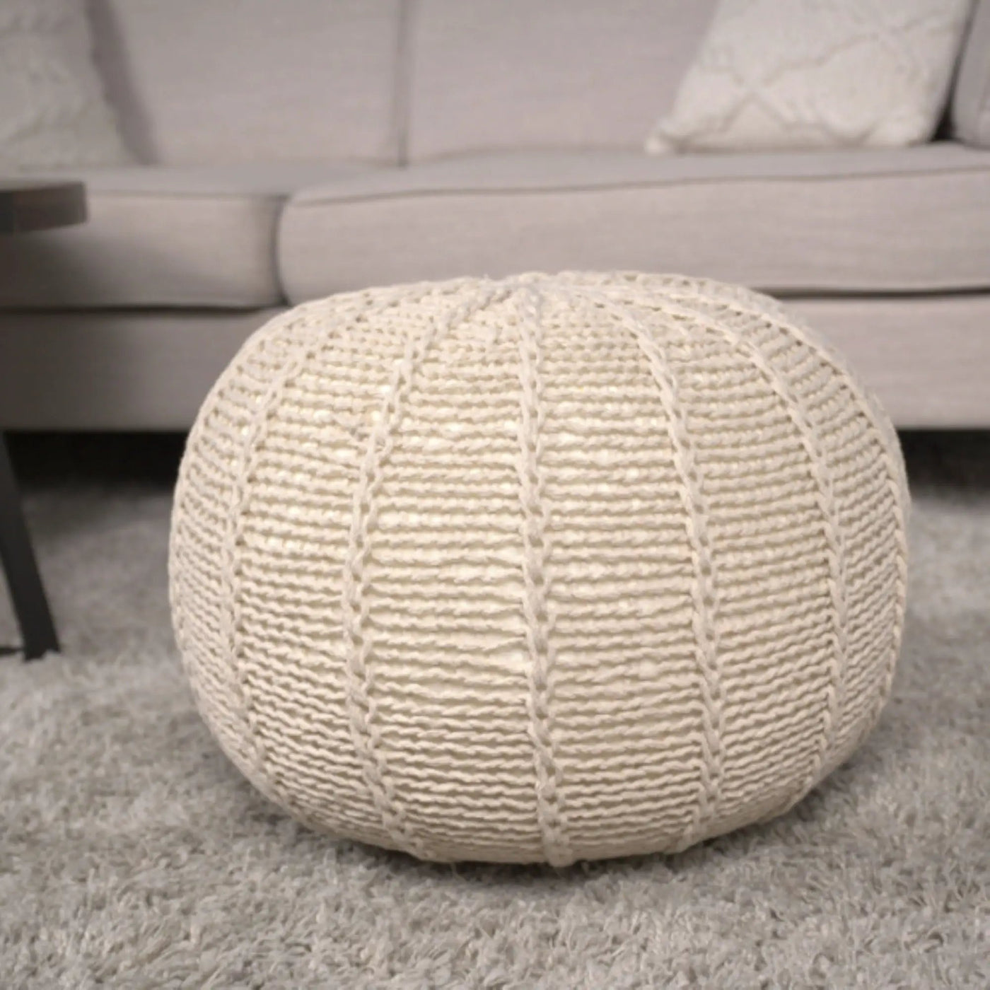 Bordeaux Knitted Round Pouf Ottoman And Floor Cushion by HouseOfZazla