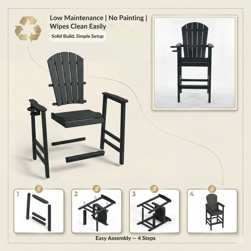 HDPE Bar Height Adirondack Chair with Cup Holder, photo 8 of 10