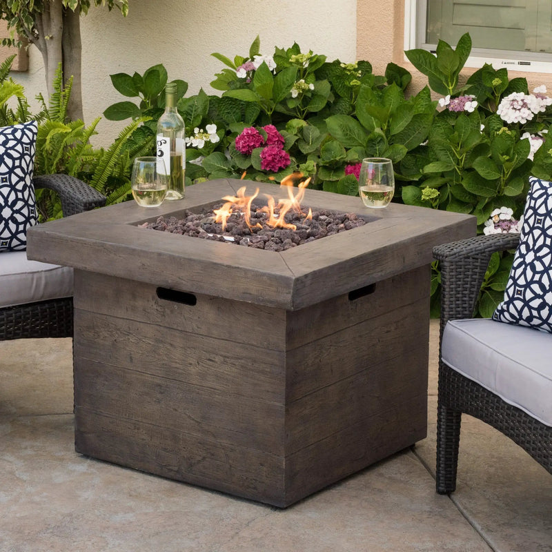 Anchorage 32'' Wood Square MGO Fire Pit Brown - 40,000 BTU by HouseOfZazla
