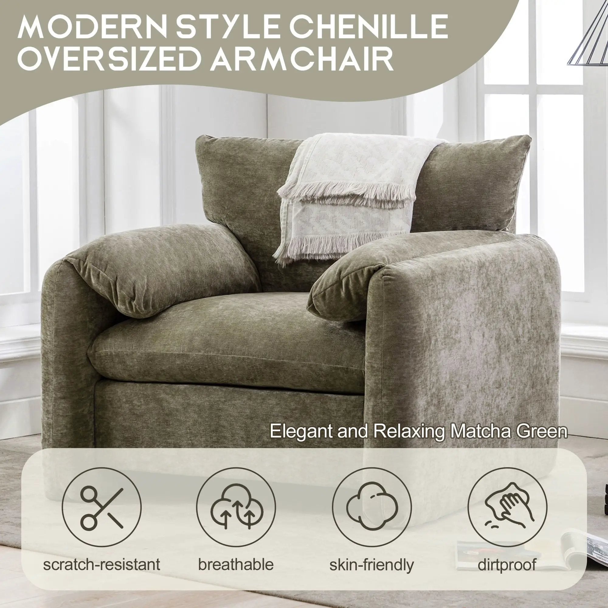 Oversized Accent Single Sofa Lounge Chair - Matcha Green by HouseOfZazla