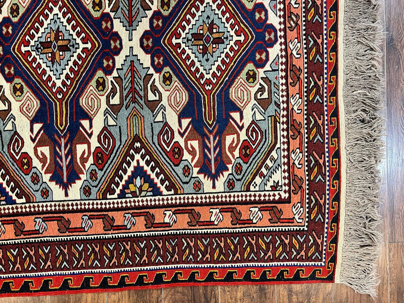 Russian Soumak Rug 6x8, Wool Handmade Antique Kilim Carpet, Multicolor 6 x 8 Geometric Medallions Caucasian Rug, Medium Size by Jewel Rugs